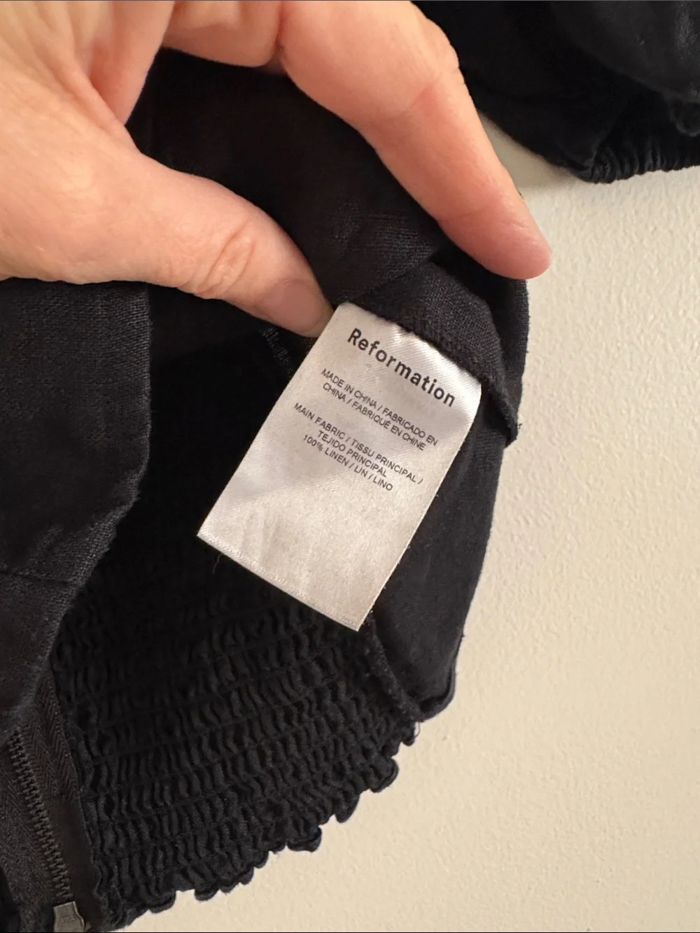 Reformation Black linen Puff-Sleeve Square-Neck Top